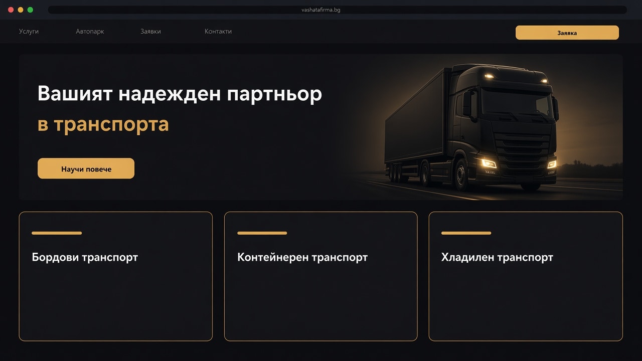 Преглед на официален уебсайт - начална страница с услуги